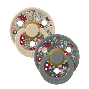 Bibs Rund Colour Napp - 2-Pack - strl. 2 - naturgummi - Liberty - Kamomill Gräs/Tall Mix