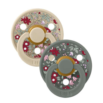 Bibs Rund Colour Napp - 2-Pack - strl. 2 - naturgummi - Liberty - Kamomill Gräs/Tall Mix