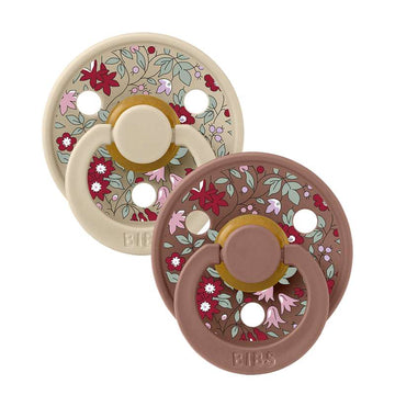 Bibs Rund Colour Napp - 2-Pack - strl. 1 - naturgummi - Liberty - Kamomill Gräsmatta/Woodchuck Mix