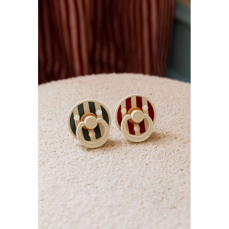 Bibs Rund Colour Napp - strl. 1 - naturgummi - Studio - Block - Elfenben/Ruby