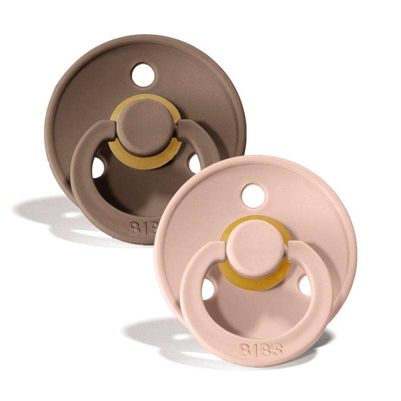 Bibs Rund Colour Napp - 2-Pack - strl. 1 - naturgummi - Mörk ek/Blush