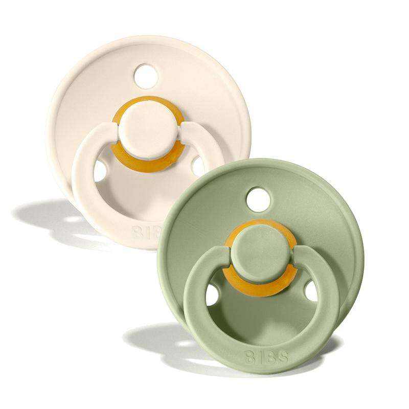 Bibs Rund Colour Napp - 2-Pack - strl. 1 - naturgummi - Elfenben/Salvia