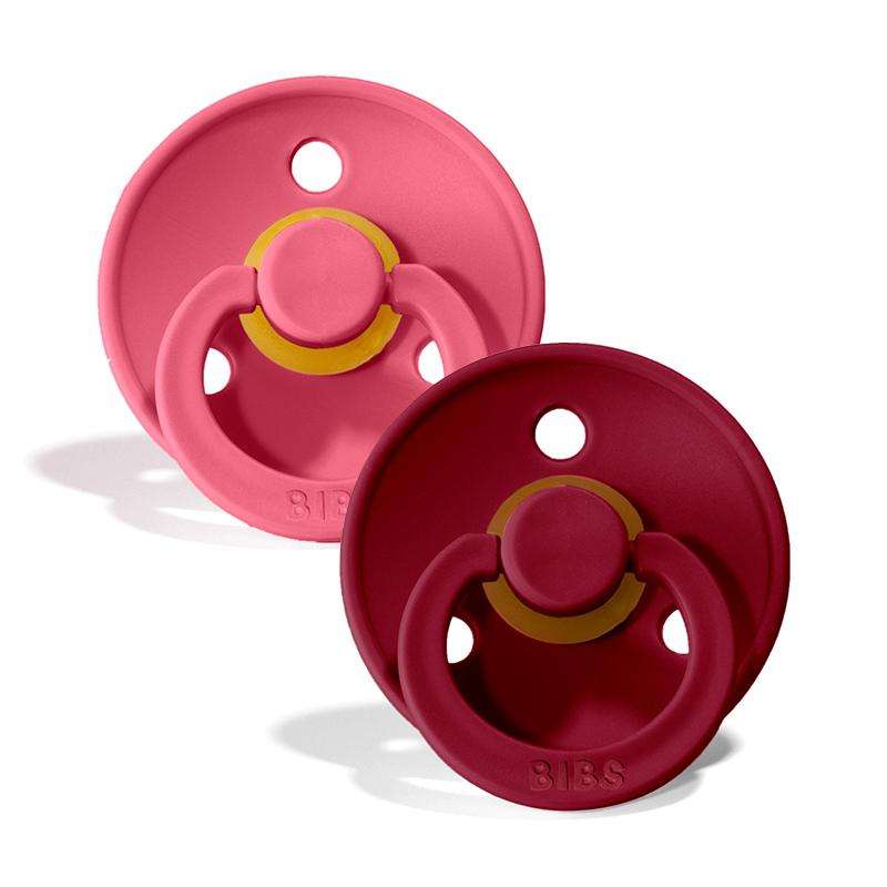 Bibs Rund Colour Napp - 2-Pack - strl. 1 - naturgummi - Koral/Rubin