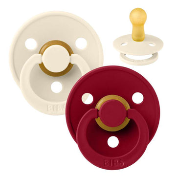 Bibs Rund Colour Napp - 2-Pack - strl. 2 - naturgummi - Elfenben/Ruby