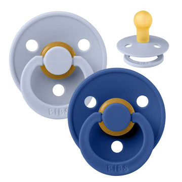 Bibs Rund Colour Napp - 2-Pack - strl. 1 - naturgummi - Dammblå/Kornblå