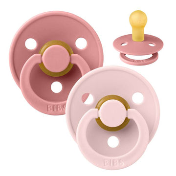 Bibs Rund Colour Napp - 2-Pack - strl. 1 - naturgummi - Dusty Pink/Blossom