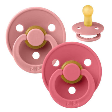 Bibs Rund Colour Napp - 2-Pack - strl. 2 - naturgummi - Dammig Rosa/Korall