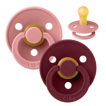 Bibs Rund Colour Napp - 2-Pack - strl. 1 - naturgummi - Damrosa/Elderberry