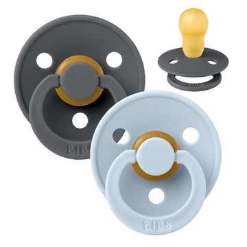 Bibs Rund Colour Napp - 2-Pack - strl. 3 - naturgummi - Järn/Baby Blå