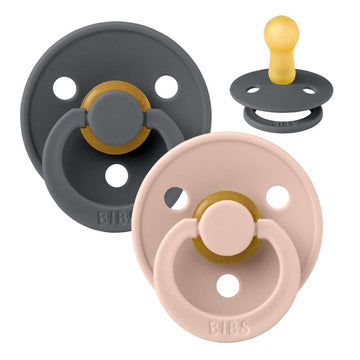 Bibs Rund Colour Napp - 2-Pack - strl. 2 - naturgummi - Järn/Blush