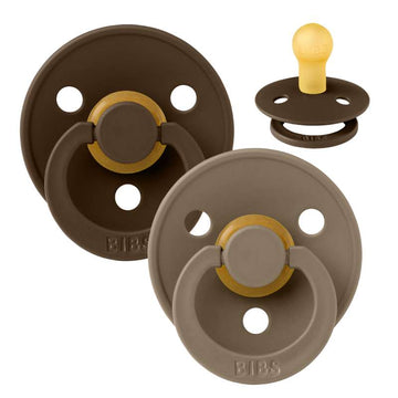 Bibs Rund Colour Napp - 2-Pack - strl. 1 - naturgummi - Mocha/Mörk Ek