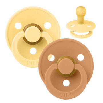 Bibs Rund Colour Napp - 2-Pack - strl. 1 - naturgummi - Ljus Smör/Pumpkin