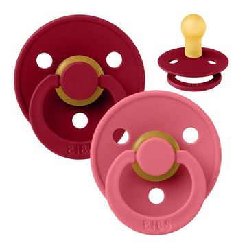 Bibs Rund Colour Napp - 2-Pack - strl. 1 - naturgummi - Koral/Rubin