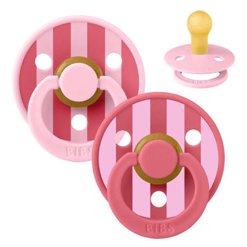 Bibs Rund Colour Napp - 2-Pack - strl. 1 - naturgummi - Studio - Block - Baby Pink/Coral Mix