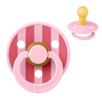 Bibs Rund Colour Napp - strl. 1 - naturgummi - Studio - Block - Baby Pink/Korall