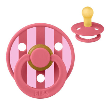 Bibs Rund Colour Napp - strl. 1 - naturgummi - Studio - Block - Koral/Baby Rosa