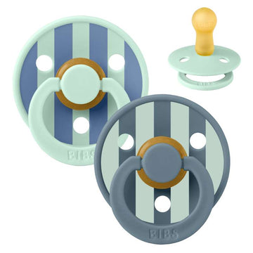 Bibs Rund Colour Napp - 2-Pack - strl. 2 - naturgummi - Studio - Block - Nordisk Mint/Petrol Mix