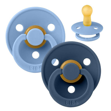 Bibs Rund Colour Napp - 2-Pack - strl. 2 - naturgummi - Himmelblå/Stålblå