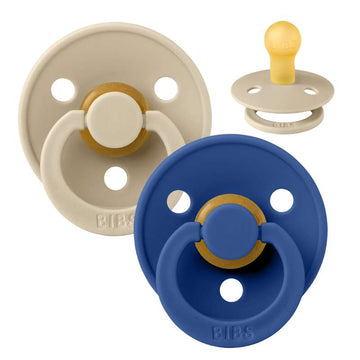 Bibs Rund Colour Napp - 2-Pack - strl. 1 - naturgummi - Vanilj/Blåklint