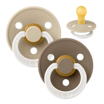 Bibs Rund Colour Napp - 2-Pack - strl. 1 - naturgummi - GLOW - Vanilj/Mörk Ek