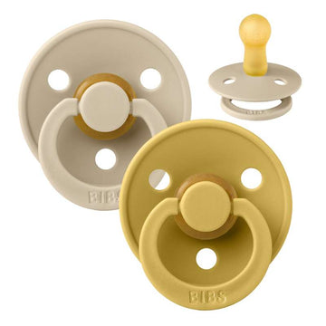 Bibs Rund Colour Napp - 2-Pack - strl. 2 - naturgummi - Vanilj/Senap
