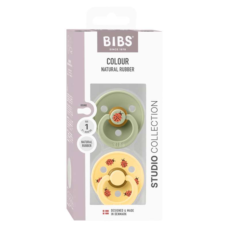 BIBS Rund Colour napp - 2-pack - Stl. 1 - Naturgummi - Ladybug Studio - Sage Mix