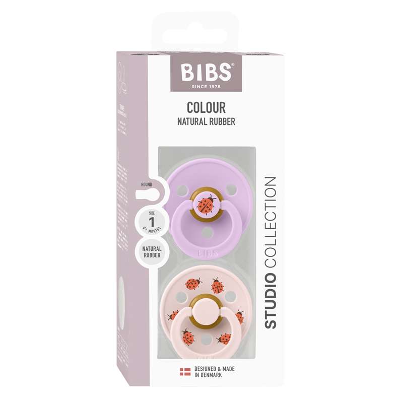BIBS Rund Colour Napp - 2-pack - Stl. 1 - Naturgummi - Ladybug Studio - Violet Sky Mix