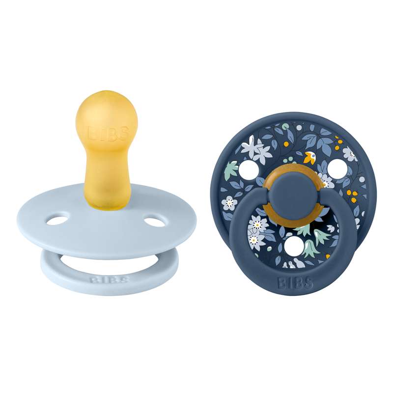 Bibs Rund Colour Napp - 2-Pack - strl. 2 - naturgummi - Liberty - Kamomill Gräsmatta/Babyblå Blandning 