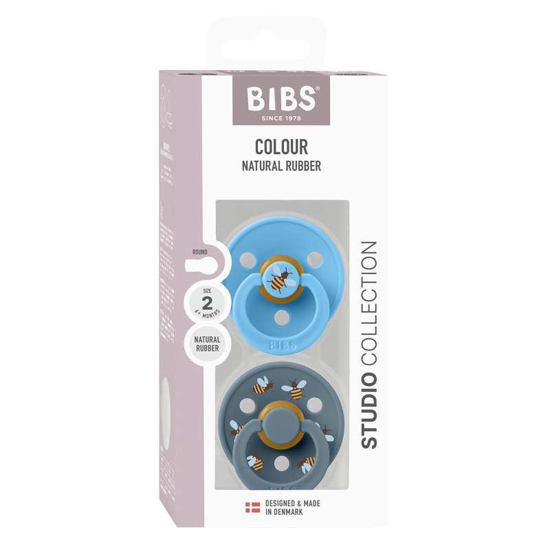 BIBS Rund Colour Napp - 2-pack - Stl. 2 - Naturgummi - Bumblebee Studio - Breeze Mix