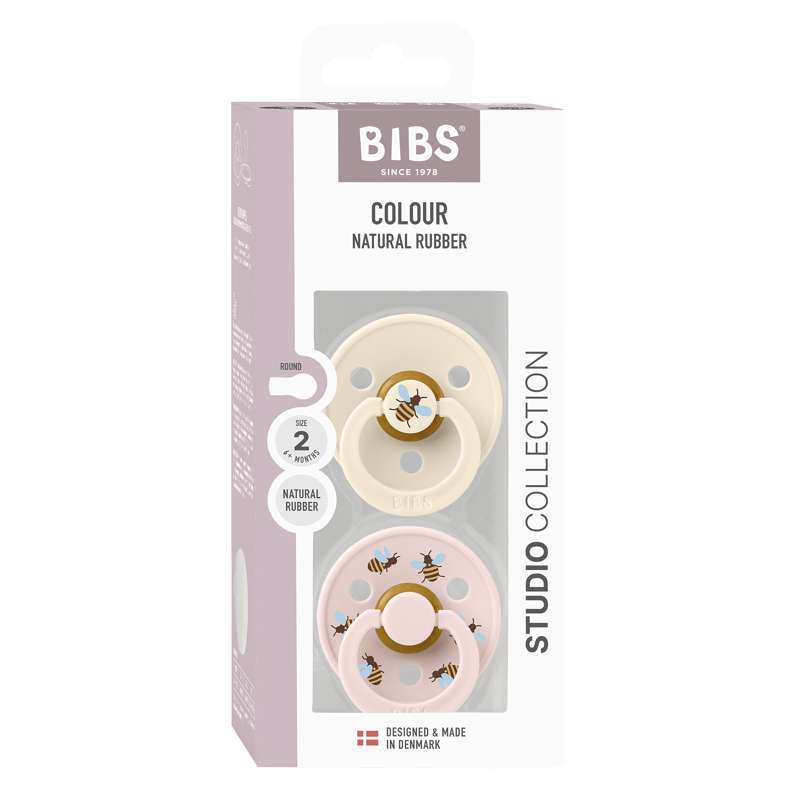 BIBS Rund Colour Napp - 2-pack - Stl. 2 - Naturgummi - Bumblebee Studio - Ivory Mix