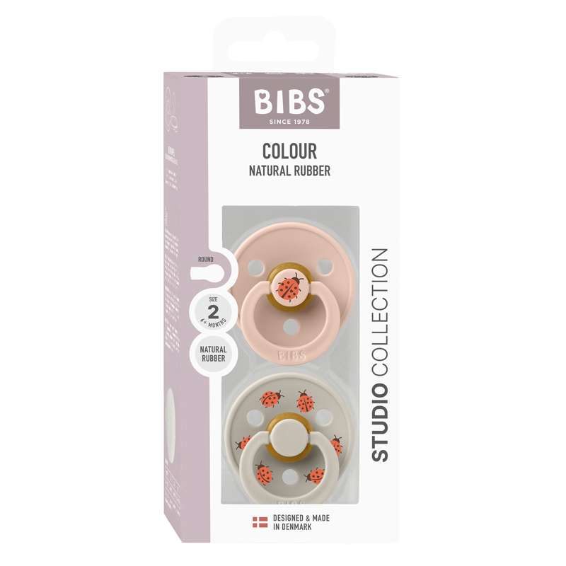 BIBS Rund Colour Napp - 2-pack - Stl. 2 - Naturgummi - Ladybug Studio - Blush Mix