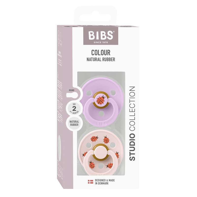BIBS Rund Colour Napp - 2-pack - Stl. 2 - Naturgummi - Ladybug Studio - Violet Sky Mix