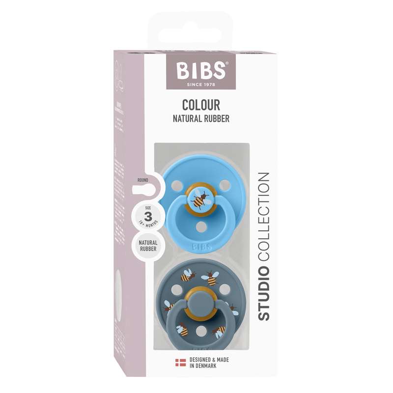 BIBS Rund Colour Napp - 2-pack - Stl. 3 - Naturgummi - Bumblebee Studio - Breeze Mix