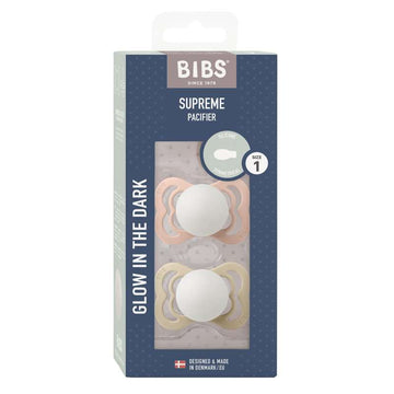 BIBS Symmetrisk Supreme napp - 2-pack - Stl. 1 - Silikon - GLOW - Blush/Vanilla