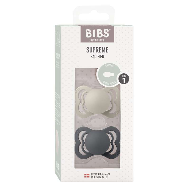 BIBS Symmetrisk Supreme Napp - 2-Pack - Stl. 1 - Silikon - Sand/Iron