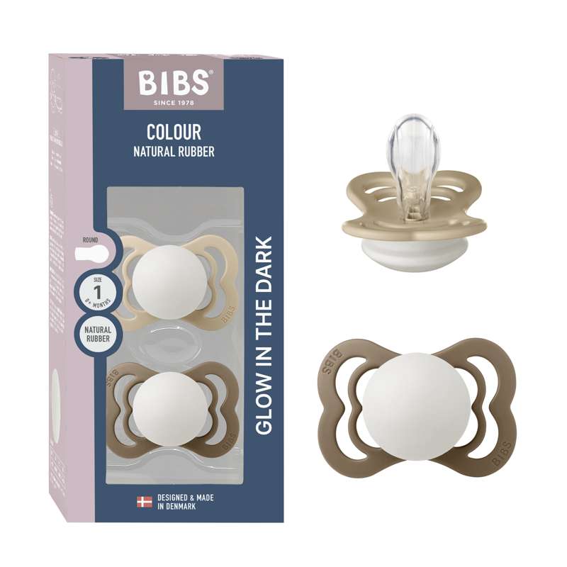 BIBS Symmetrisk Supreme napp - 2-pack - strl. 1 - Silikon - GLOW - Vanilla/Dark Oak 