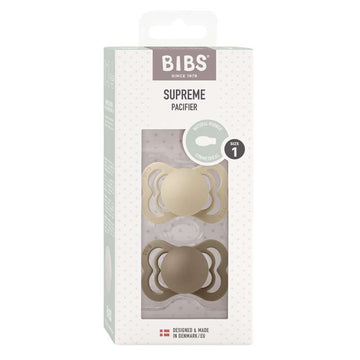 BIBS Symmetrisk Supreme Napp - 2-pack - Stl. 1 - Naturgummi - Vanilla/Dark Oak