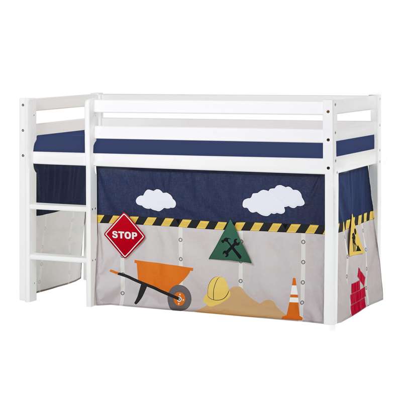 Hoppekids ECO Dream - Halvhøj Seng m. CONSTRUCTION Forhæng - 70x160 cm. - Ikke Delbar