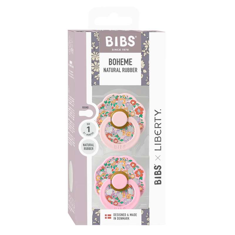 BIBS Rund bohemisk napp - 2-pack - strl. 1 - naturgummi - Liberty - Oscar Meadow/Blossom Mix 