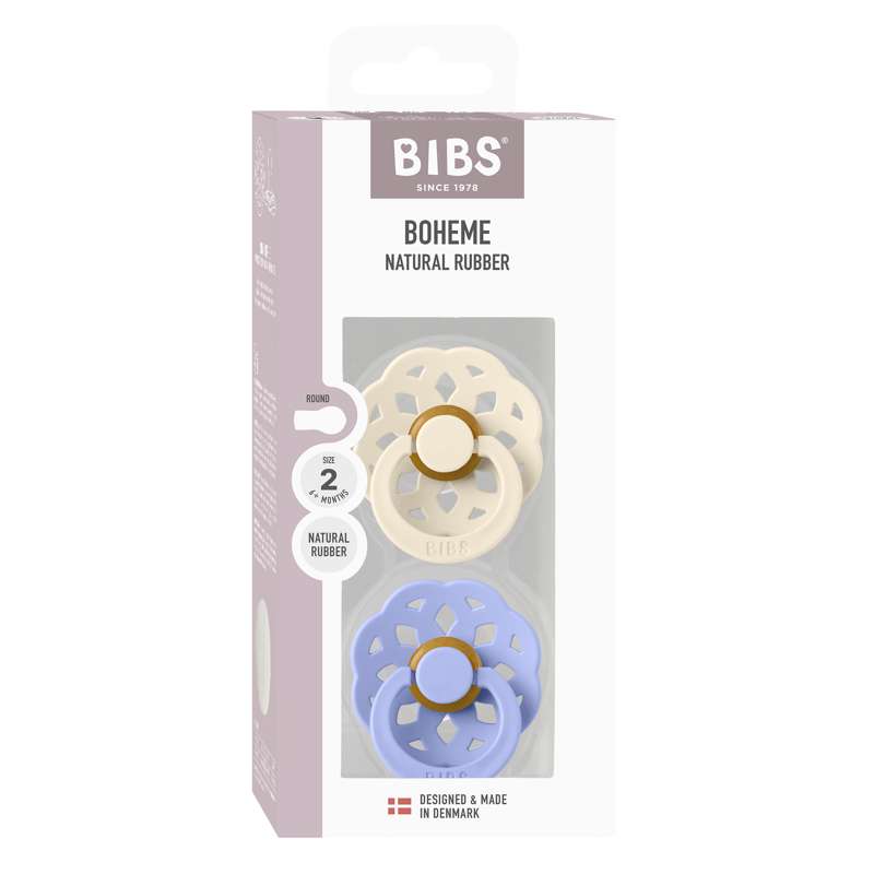 BIBS Rund bohemisk napp - 2-pack - strl. 2 - naturgummi - Ivory/Hush 