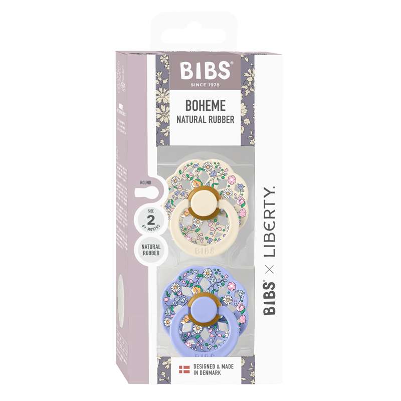 BIBS Rund bohemnapp - 2-pack - strl. 2 - naturgummi - Liberty - Chloe Meadow/Ivory Mix 