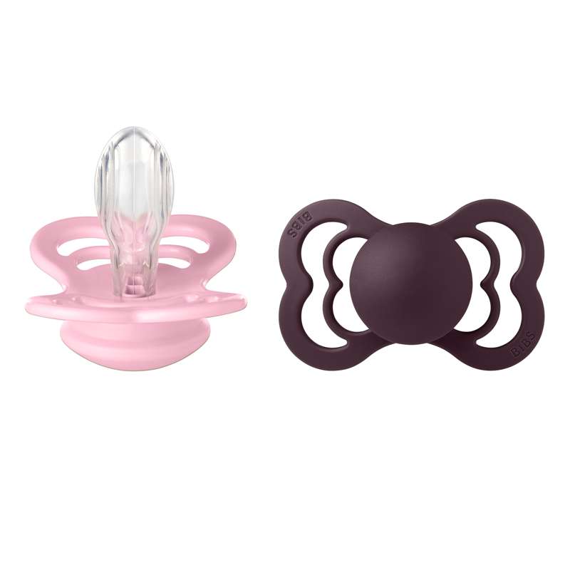 BIBS Symmetrisk Supreme-napp - 2-pack - strl. 2 - Silikon - Baby Pink/Plum 