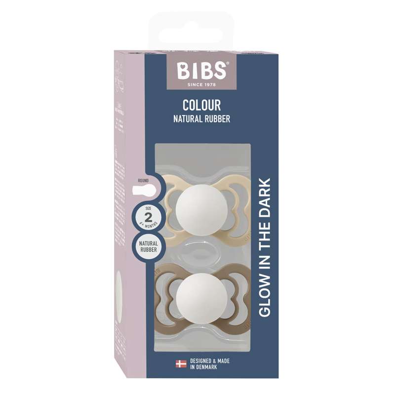 BIBS Symmetrisk Supreme-napp - 2-pack - strl. 2 - Silikon - GLOW - Vanilla/Dark Oak 