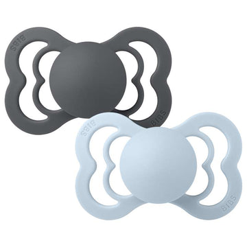 BIBS Symmetrisk Supreme Napp - 2-pack - Stl. 2 - Naturgummi - Iron/Baby Blue