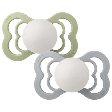 BIBS Symmetrisk Supreme Napp - 2-pack - Stl. 2 - Naturgummi - GLOW - Sage/Cloud