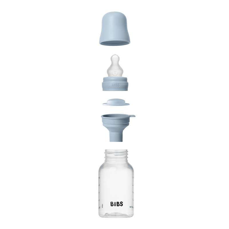 BIBS Bottle - Nappflaskset - Plast - Silikon/Slow Flow/Rund - 150 ml. - Baby Blue