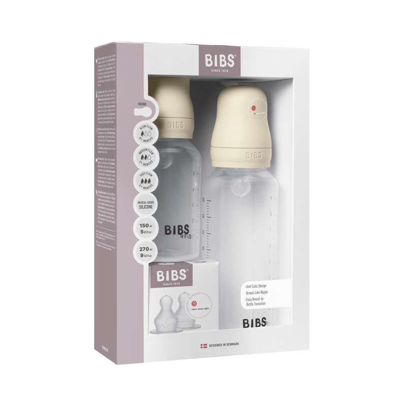 BIBS Bottle - Grow and Flow Nappflaskset - Plast - Silikon/Rund - 150 ml./270 ml. - 2-Pack - Ivory