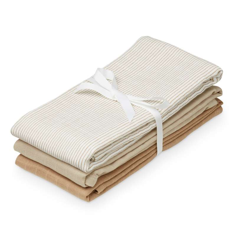 Cam Cam Copenhagen Stofble - 3-Pack - GOTS - Mix Klassiska Ränder Kamel/Latte/Kamel 