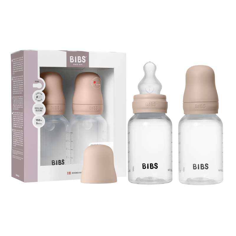 BIBS Flaska - nappflasksset - Plast - 2-pack - Silikon/Slow Flow/Rund - 150 ml - Blush 
