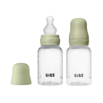 BIBS Flaska - nappflasket - plast - 2-pack - silikon/slow flow/round - 150 ml - sage 